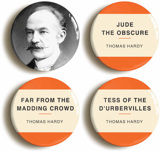 A picture of a set of four badges