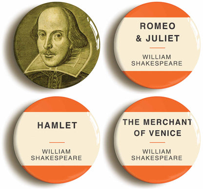A picture of a set of four badges