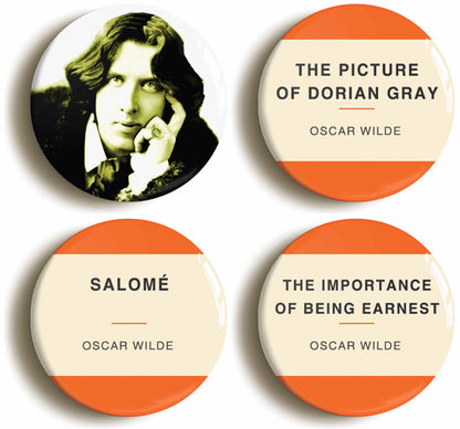 A picture of a set of four badges
