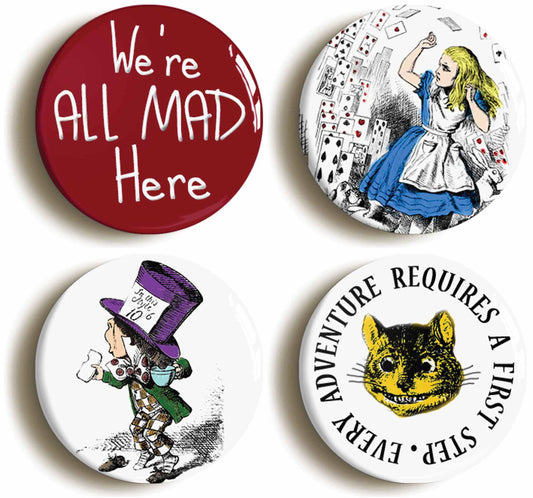 A picture of a set of four badges