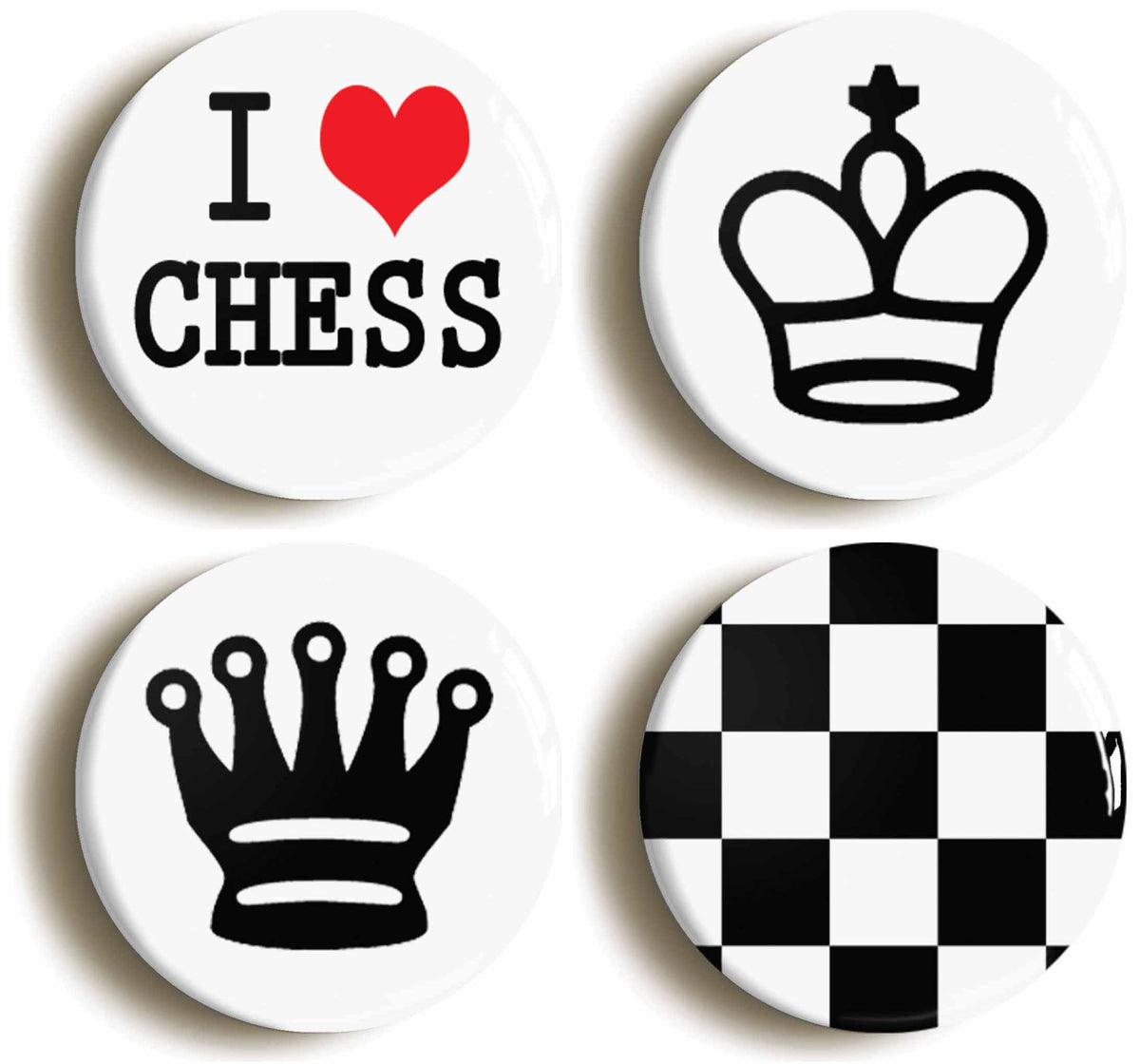 A picture of a set of four badges