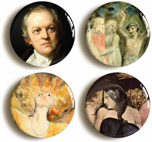 A picture of a set of four badges