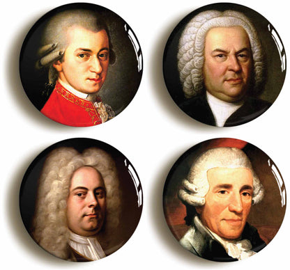 A picture of a set of four badges