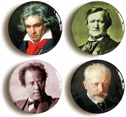 A picture of a set of four badges