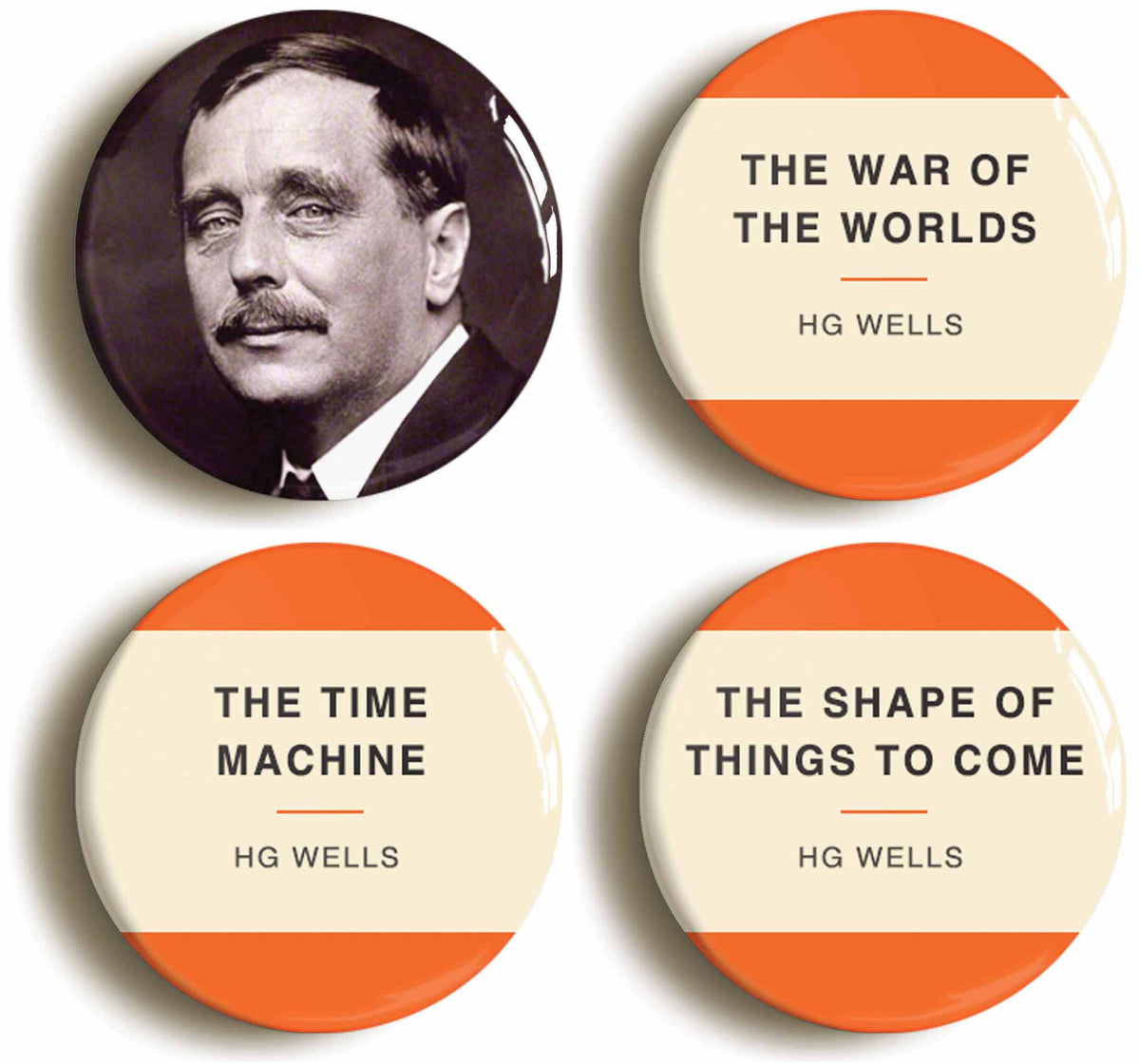 A picture of a set of four badges