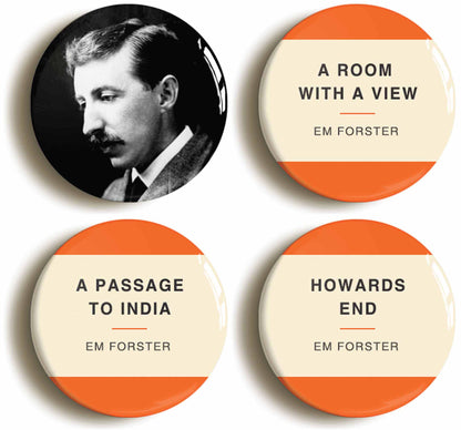 A picture of a set of four badges