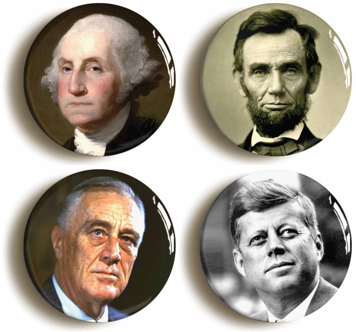 A picture of a set of four badges
