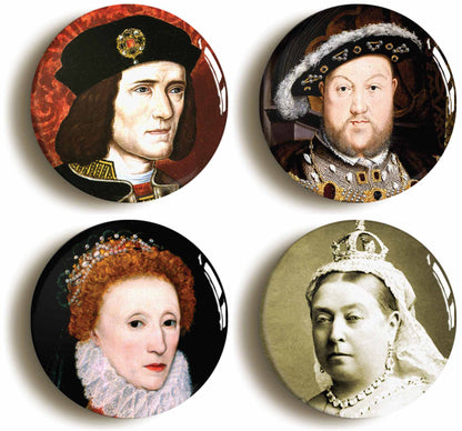 A picture of a set of four badges