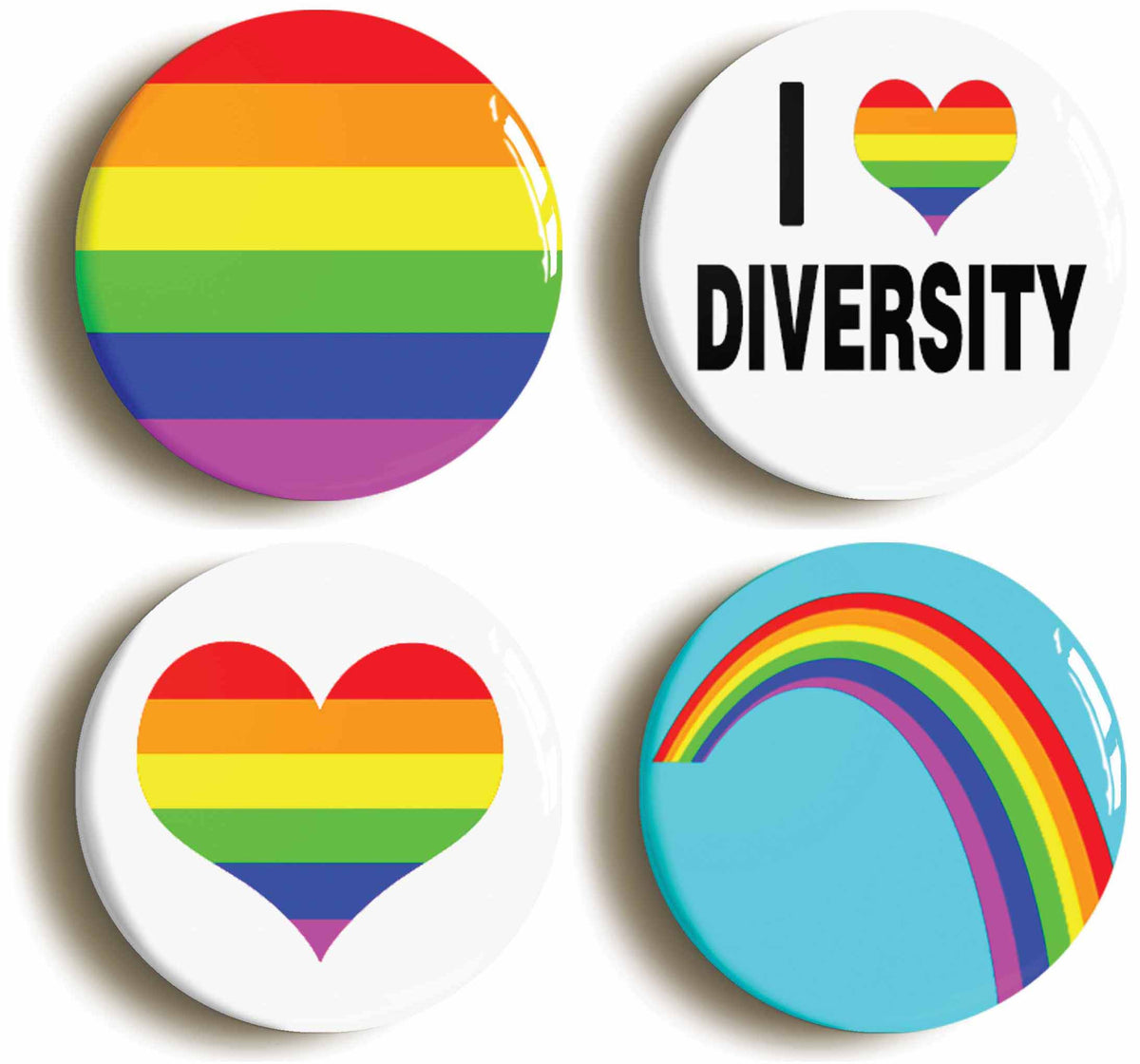 A picture of a set of four badges