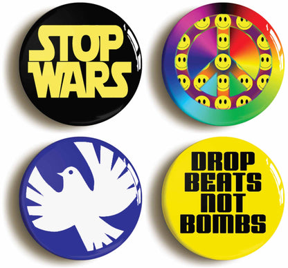 A picture of a set of four badges