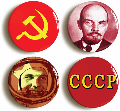 A picture of a set of four badges