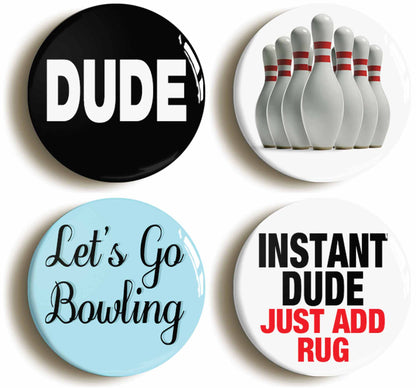 A picture of a set of four badges