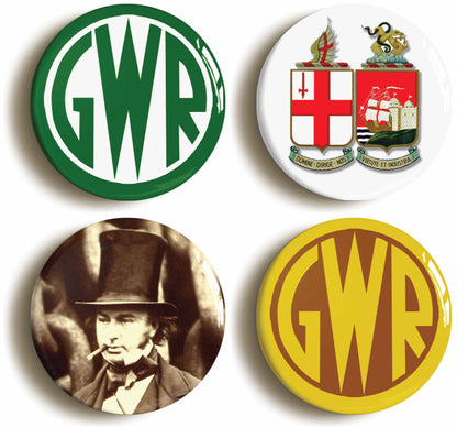 A picture of a set of four badges