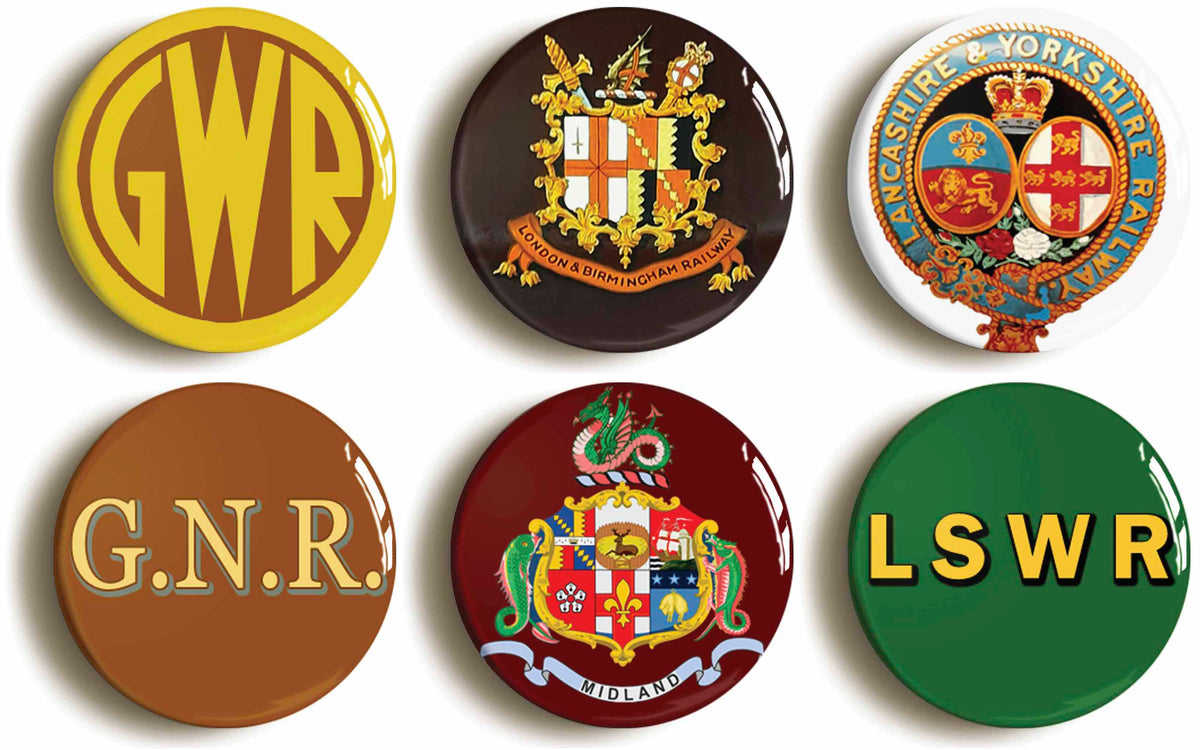 A picture of a set of six badges