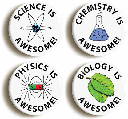 A picture of a set of four badges