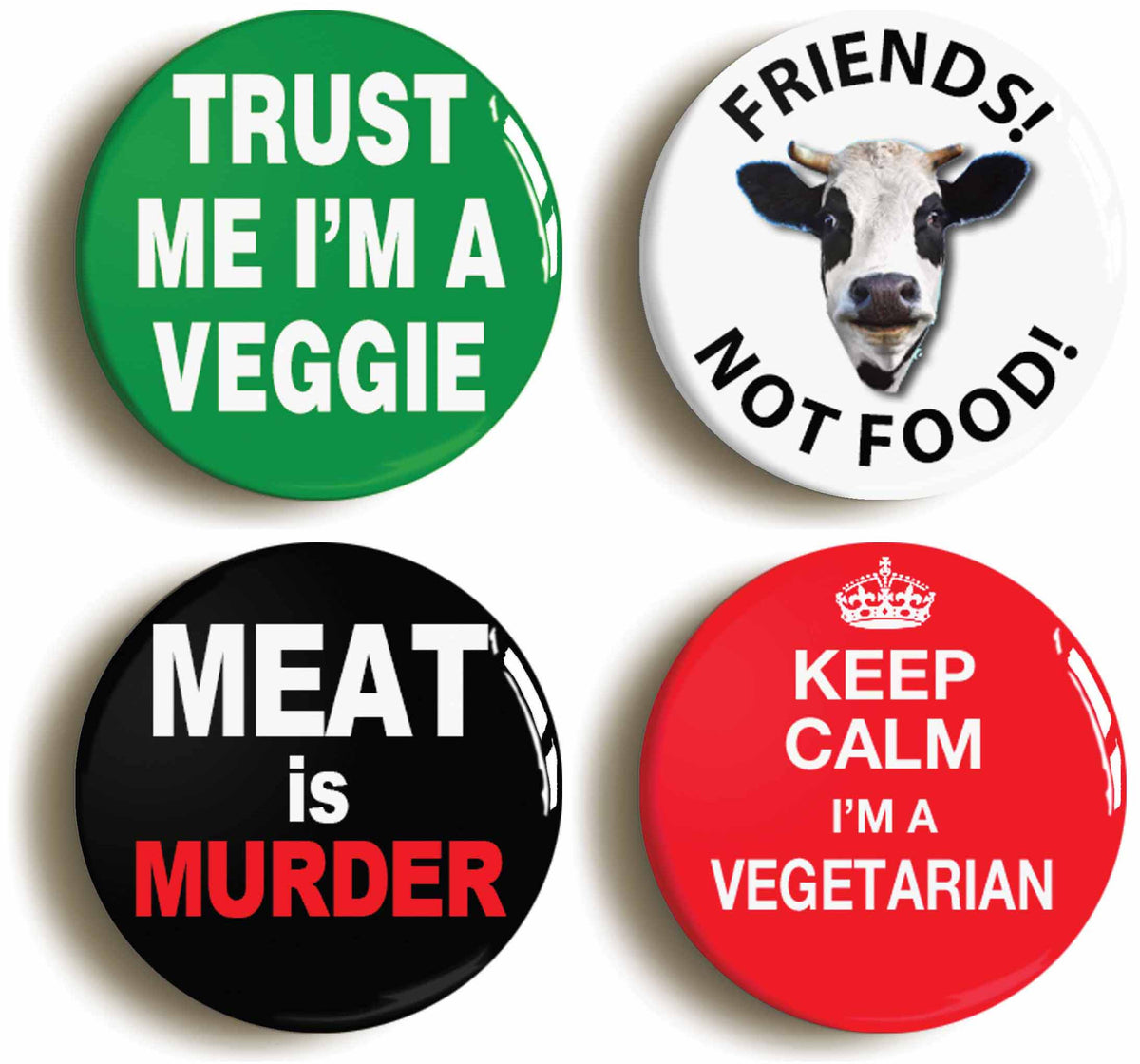 A picture of a set of four badges