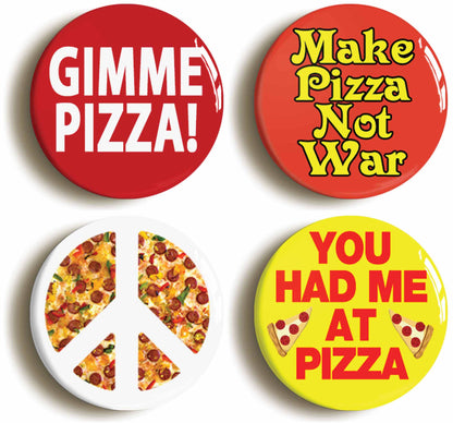 A picture of a set of four badges