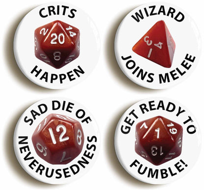 A picture of a set of four badges