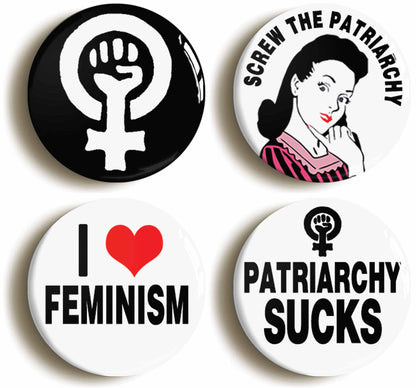 A picture of a set of four badges