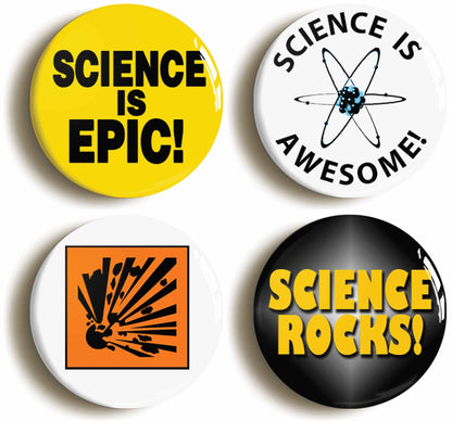 A picture of a set of four badges