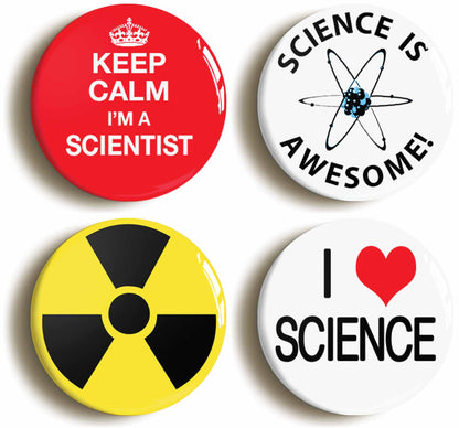 A picture of a set of four badges