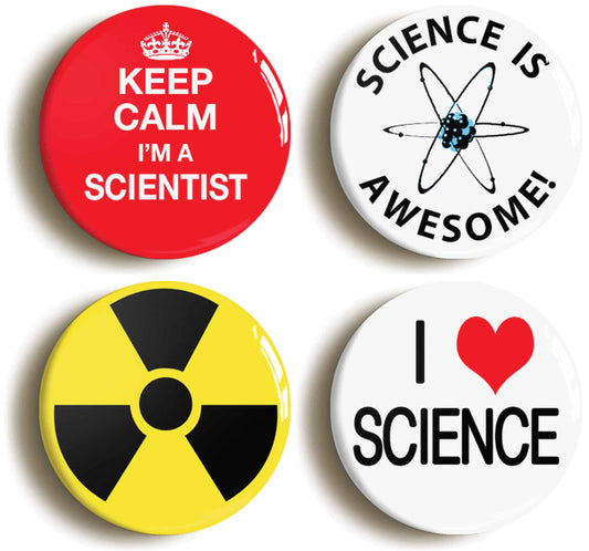 A picture of a set of four badges
