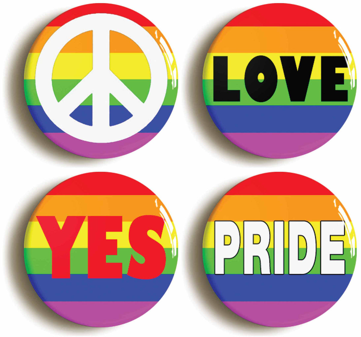 A picture of a set of four badges