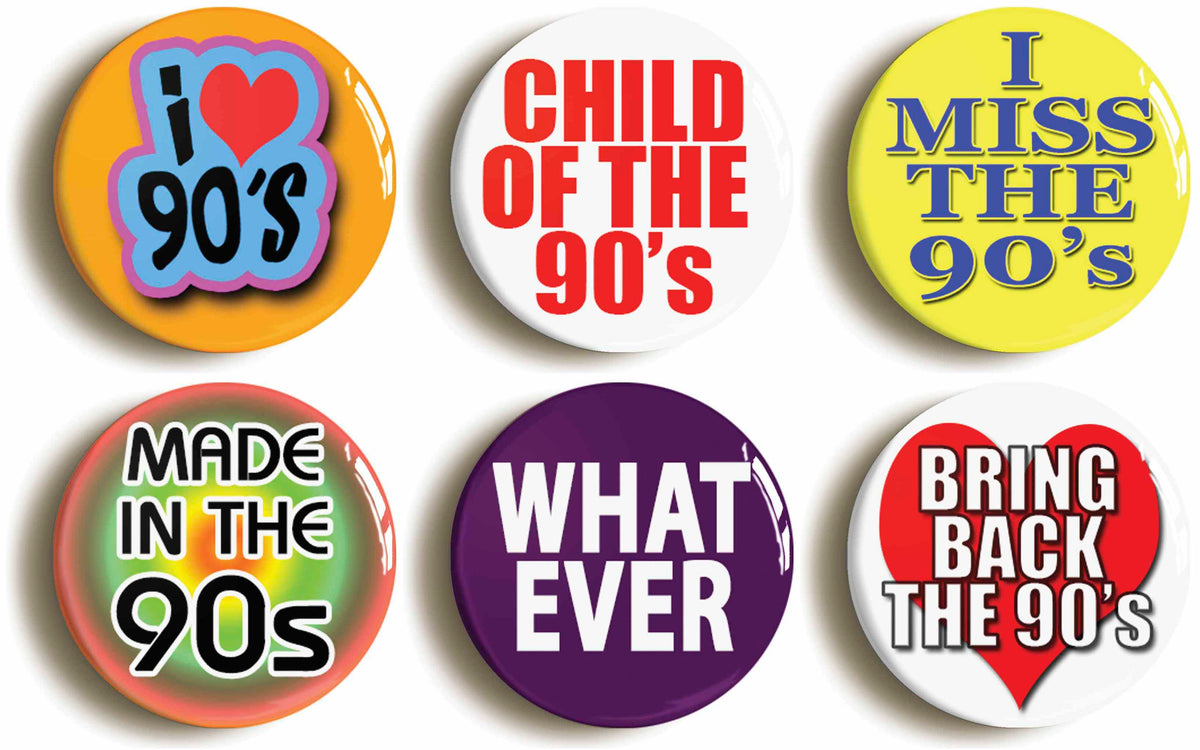 A picture of a set of six badges