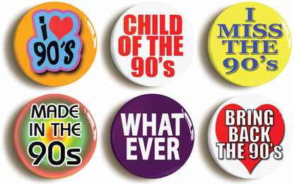 A picture of a set of six badges