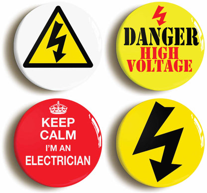 A picture of a set of four badges