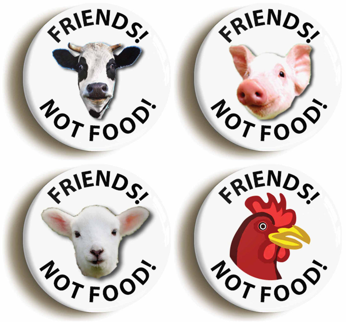 A picture of a set of four badges