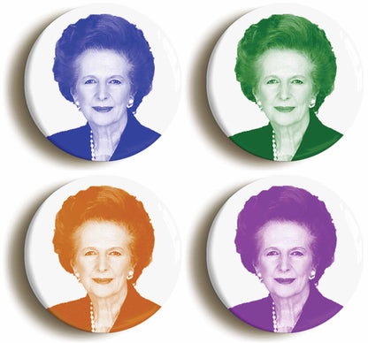 A picture of a set of four badges
