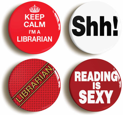 A picture of a set of four badges