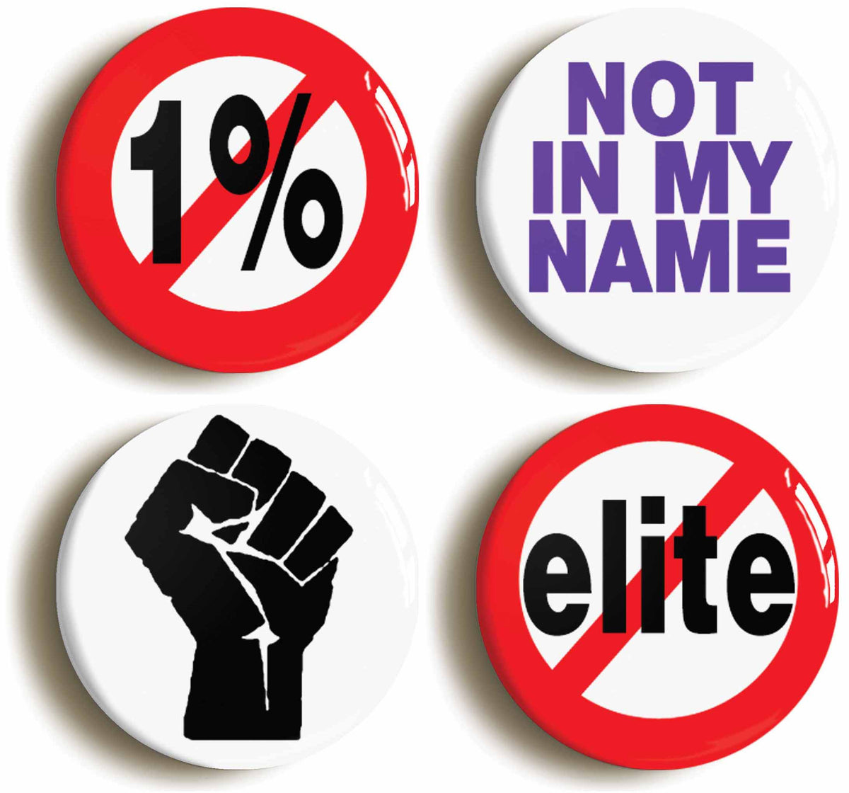 A picture of a set of four badges