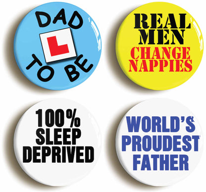 A picture of a set of four badges
