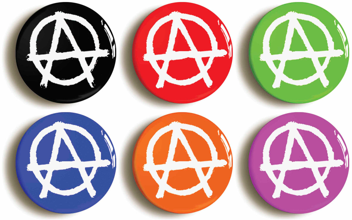 A picture of a set of six badges