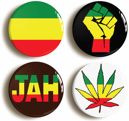 A picture of a set of four badges