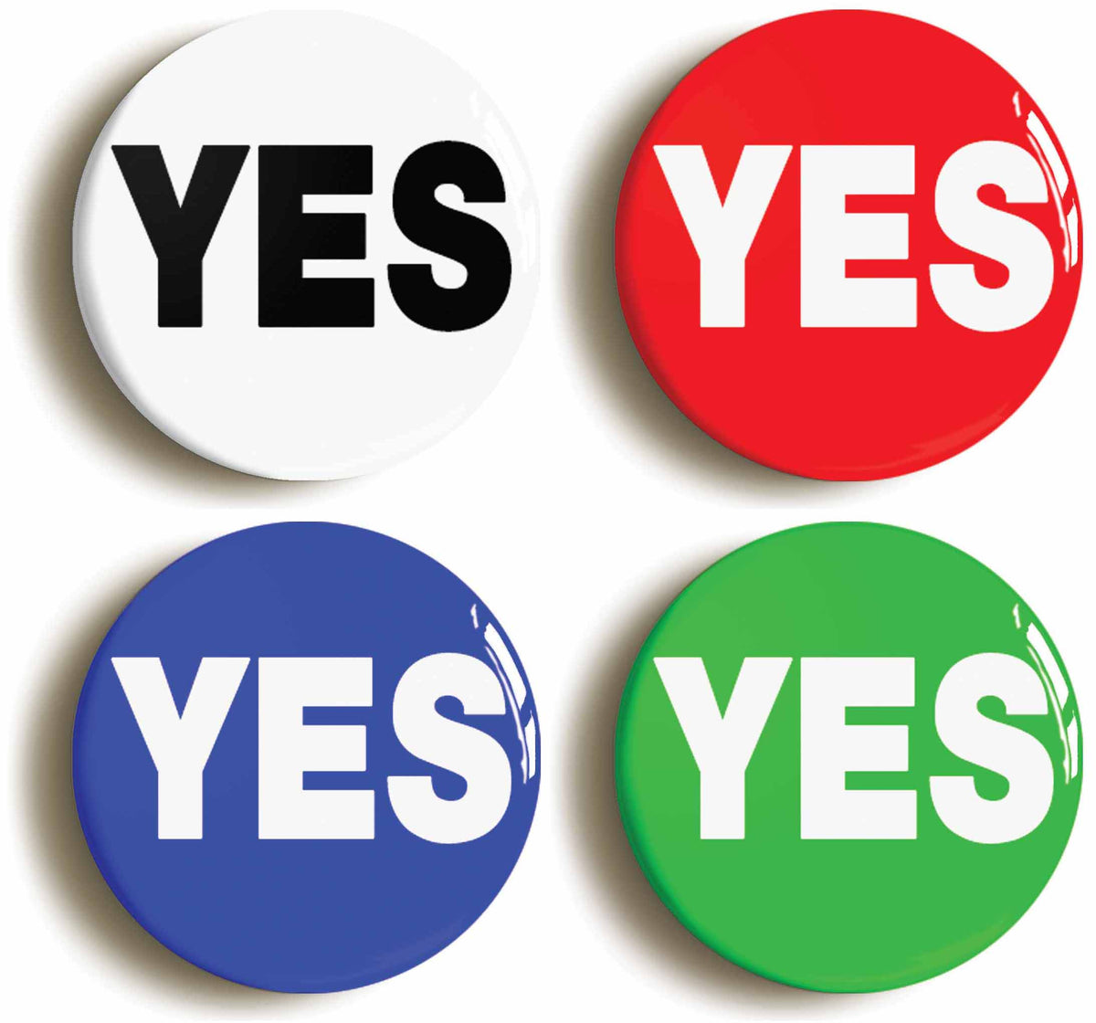 A picture of a set of four badges
