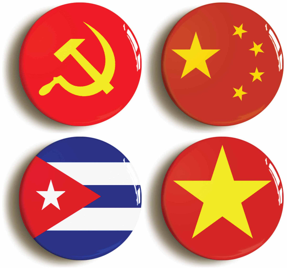 A picture of a set of four badges