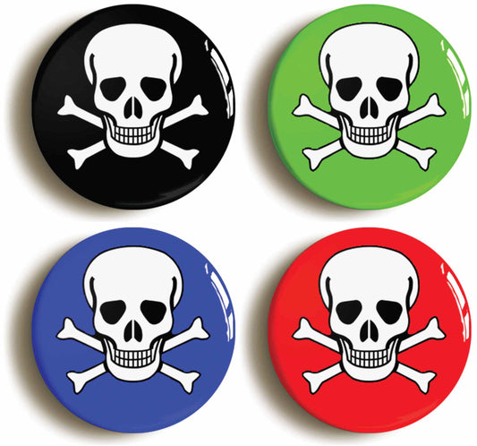 A picture of a set of four badges