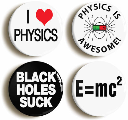 A picture of a set of four badges