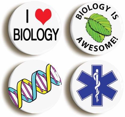 A picture of a set of four badges