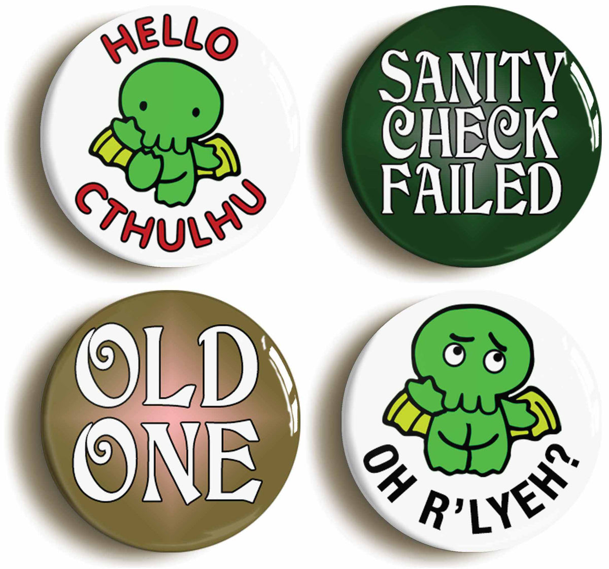 A picture of a set of four badges