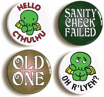 A picture of a set of four badges