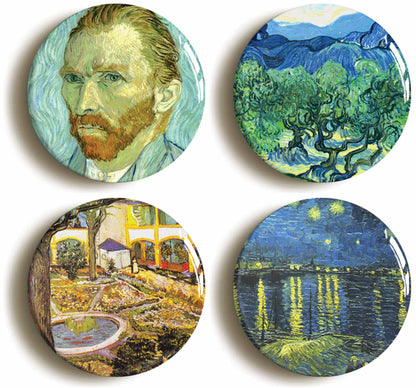 A picture of a set of four badges