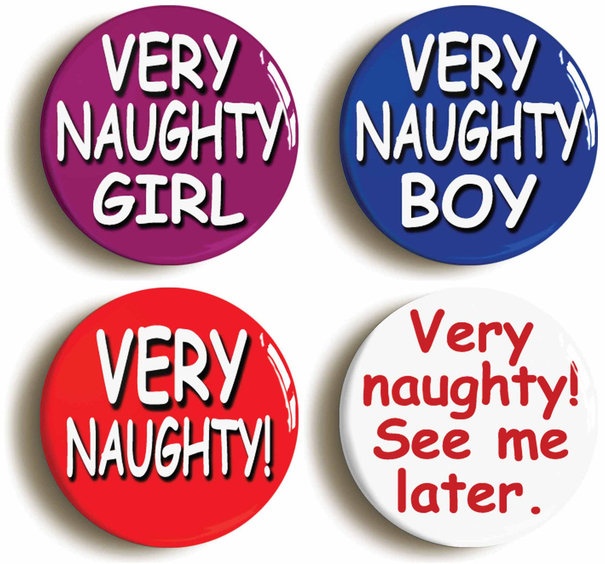 A picture of a set of four badges