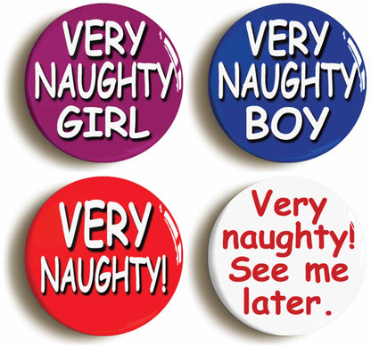 A picture of a set of four badges