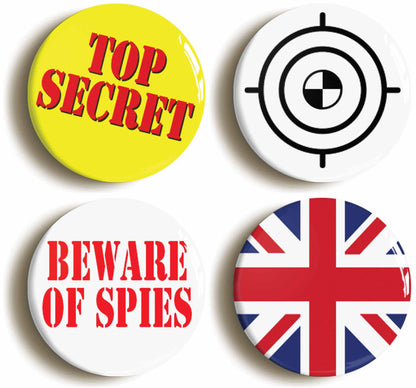 A picture of a set of four badges