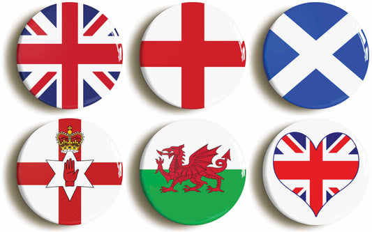 A picture of a set of six badges