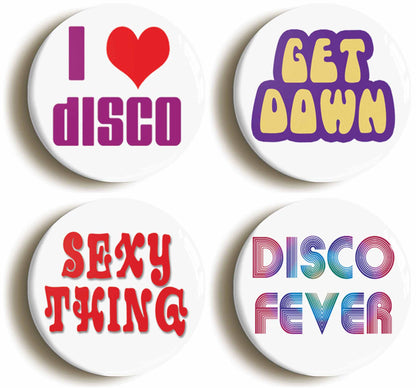 A picture of a set of four badges